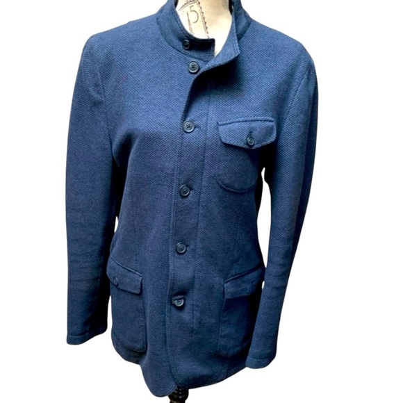 MASSIMO DUTTI Men’s Navy Knit Dress Coat Short Jacket Stand Up Collar Reg SZ 40 - Picture 1 of 16